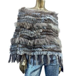 NWT Dolce Cabo Real Rabbit,Raccoon Fur, Leather Poncho size M
